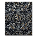 Mythic Winged Creature Silver Gold Aubergine Rug