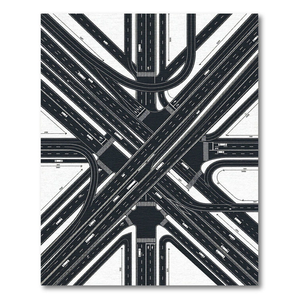 Modern Monochrome Highway Intersection Abstract Rug