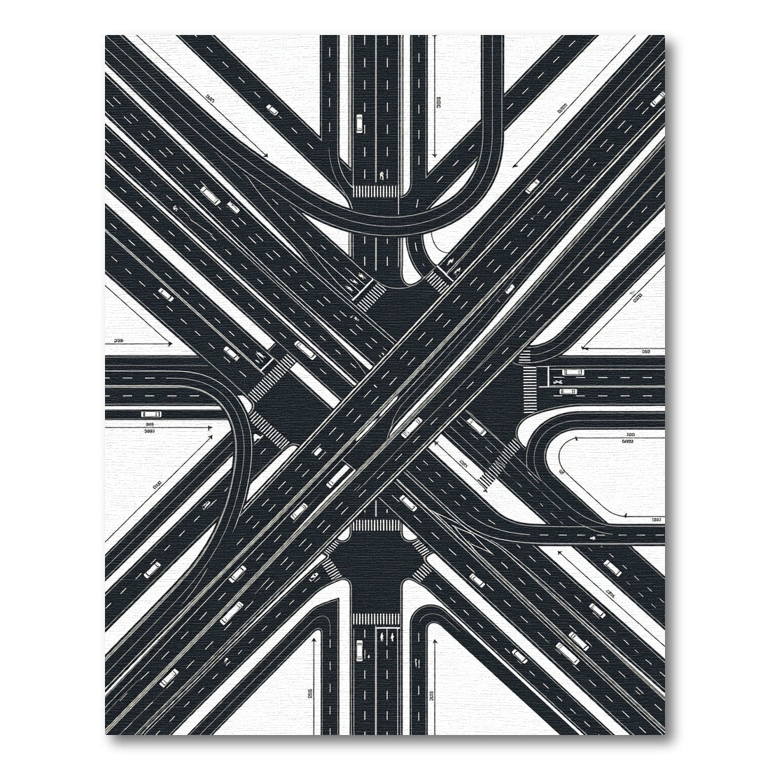 Modern Monochrome Highway Intersection Abstract Rug