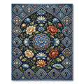 Dark Blue Floral Keyhole Border Rug