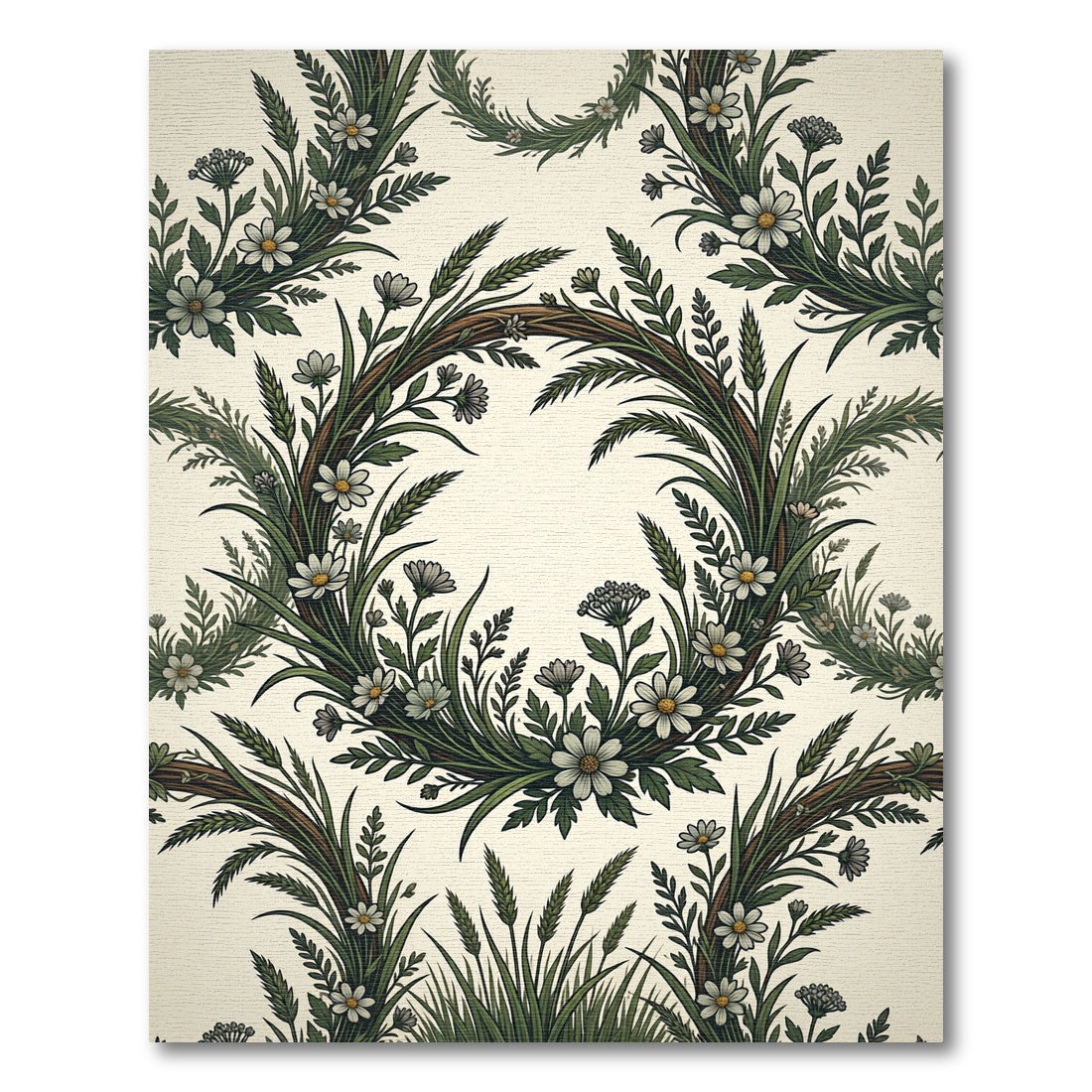 Rustic Floral Wreath Botanical Arrangement Rug