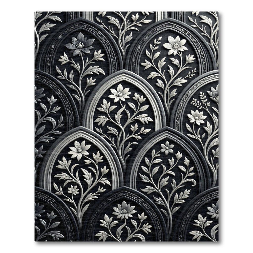 Gothic Black White Floral Arch Rug