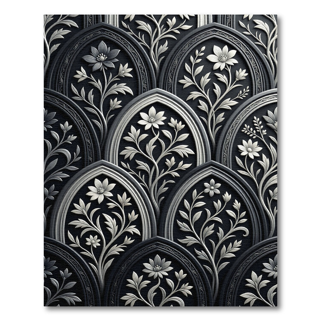 Gothic Black White Floral Arch Rug