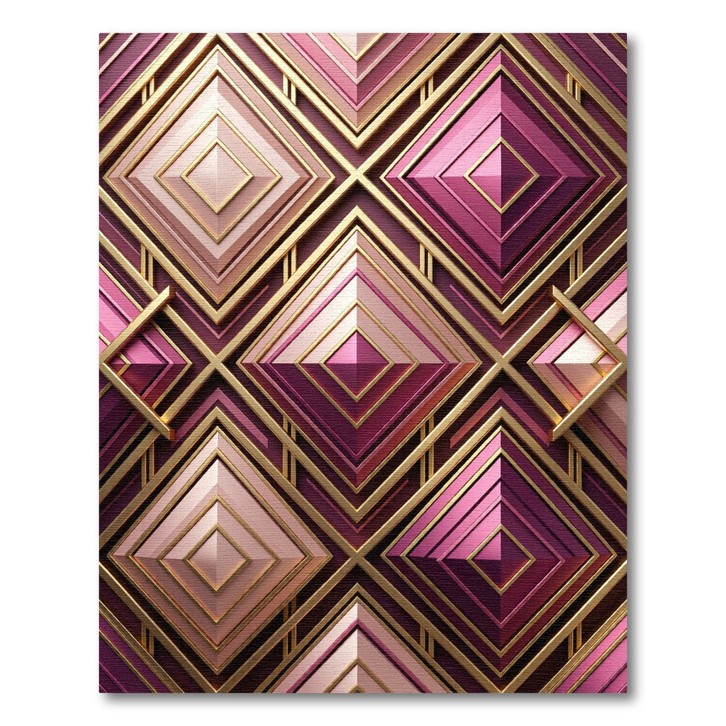 Art Deco Geometric Pink Gold Diamond Rug