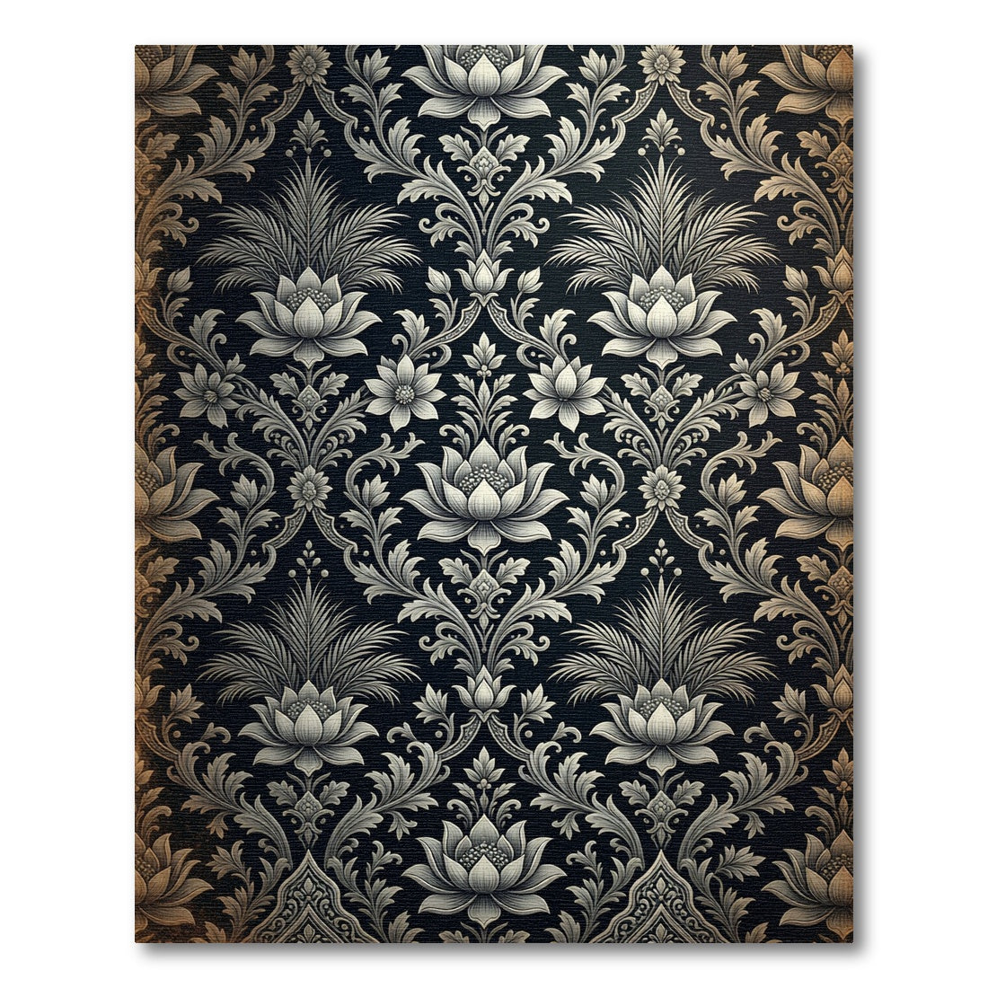 Dark Floral Labyrinth Lotus Crests Rug