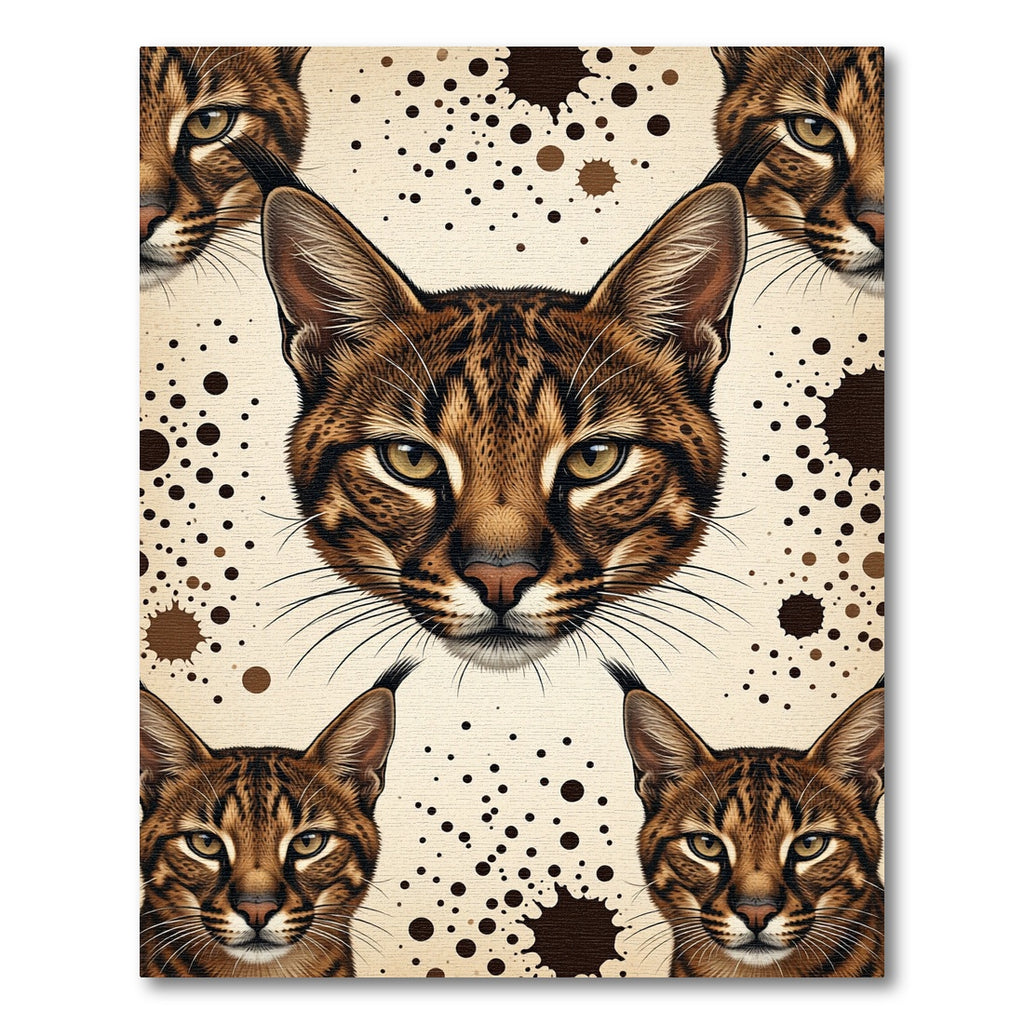 Brown Lynx Heads Splattered Background Rug