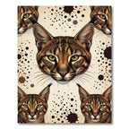 Brown Lynx Heads Splattered Background Rug