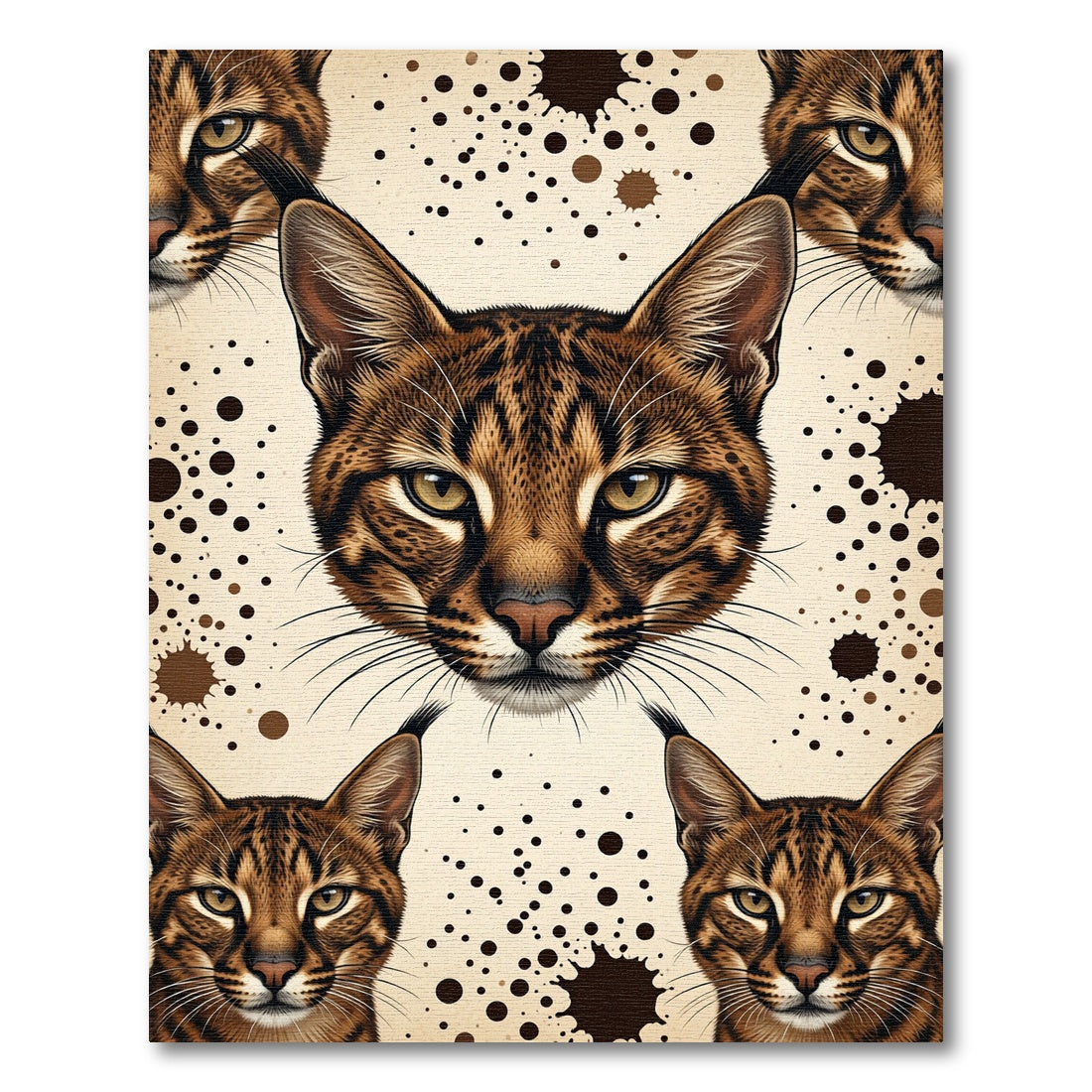 Brown Lynx Heads Splattered Background Rug