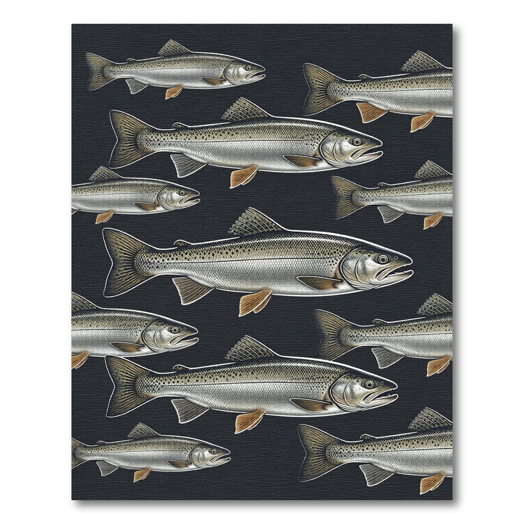Monochromatic Swimming Trout Dark Silhouette Rug