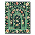 Elegant Emerald Floral Bouquet Archway Rug