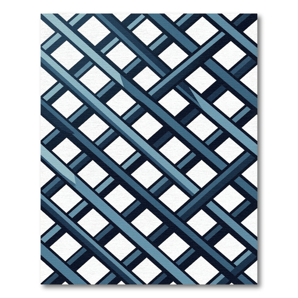 Modern Blue Crossed Lattice Grid Rug