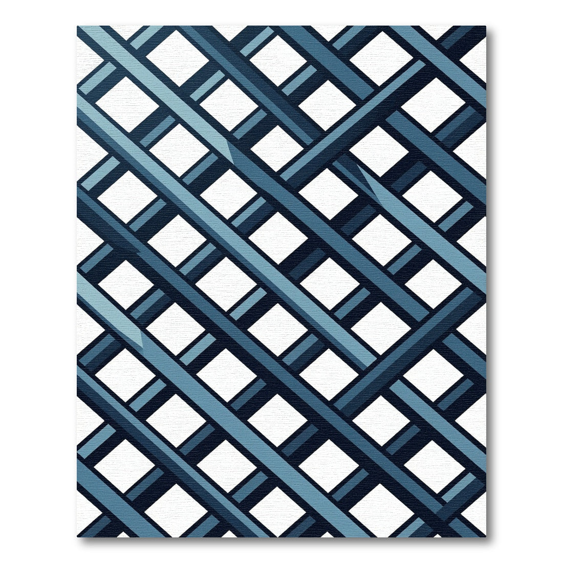 Modern Blue Crossed Lattice Grid Rug