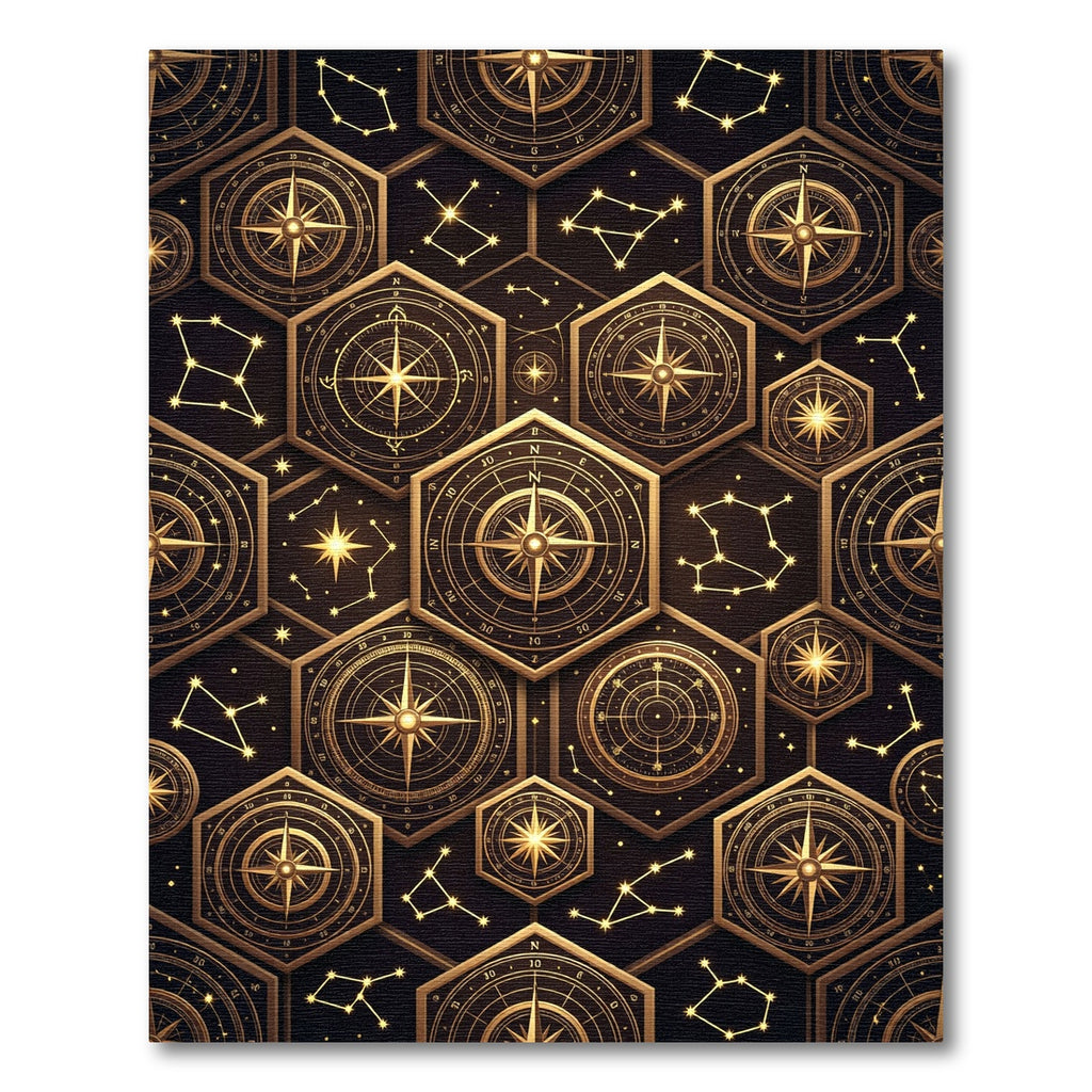 Golden Constellation Compass Hexagons Rug
