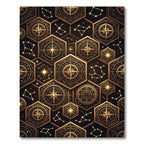 Golden Constellation Compass Hexagons Rug