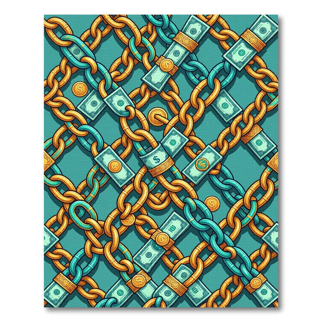 Teal Golden Chain Link Cash Rug