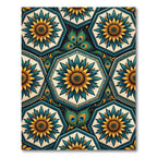 Teal Gold Sunflower Peacock Medallion Rug
