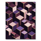 Geometric Isometric Purple and Gold Cube Rug