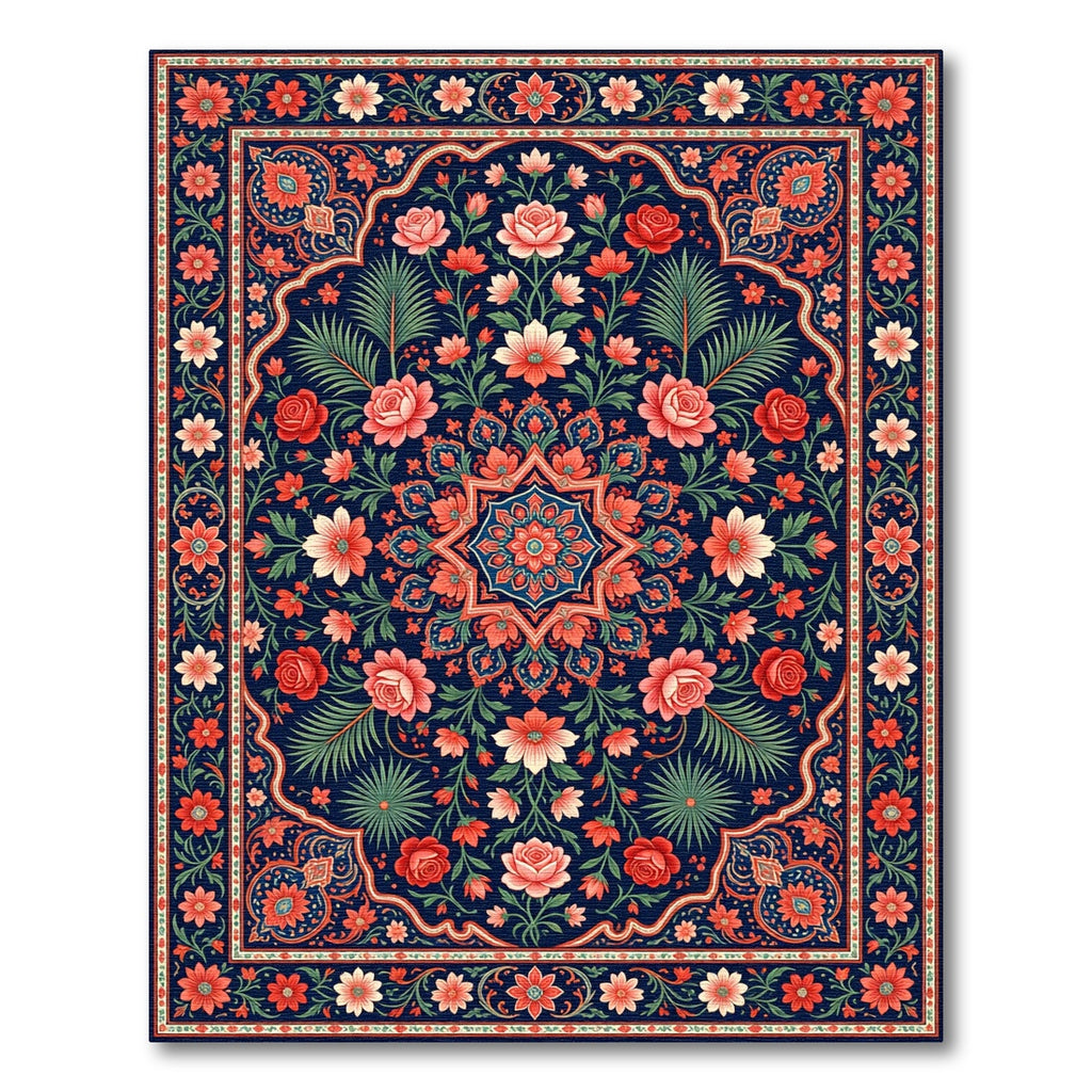 Indigo Floral Medallion Garden Rug