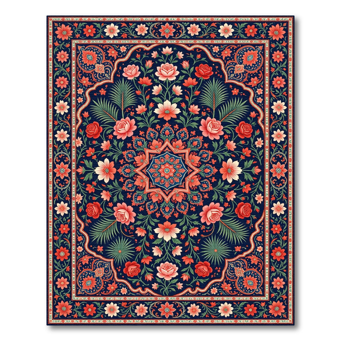 Indigo Floral Medallion Garden Rug