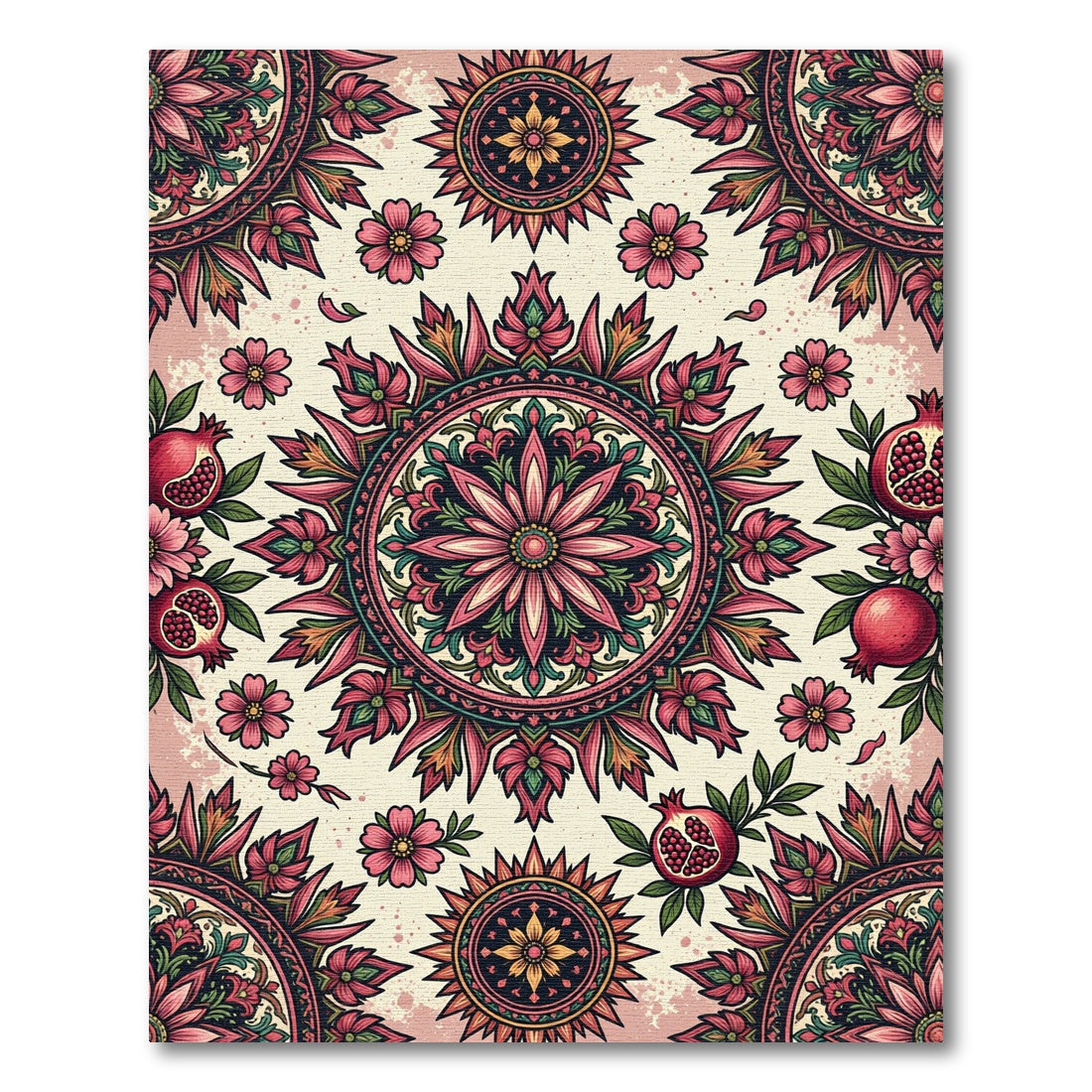 Pink Floral Pomegranate Medallion Rug