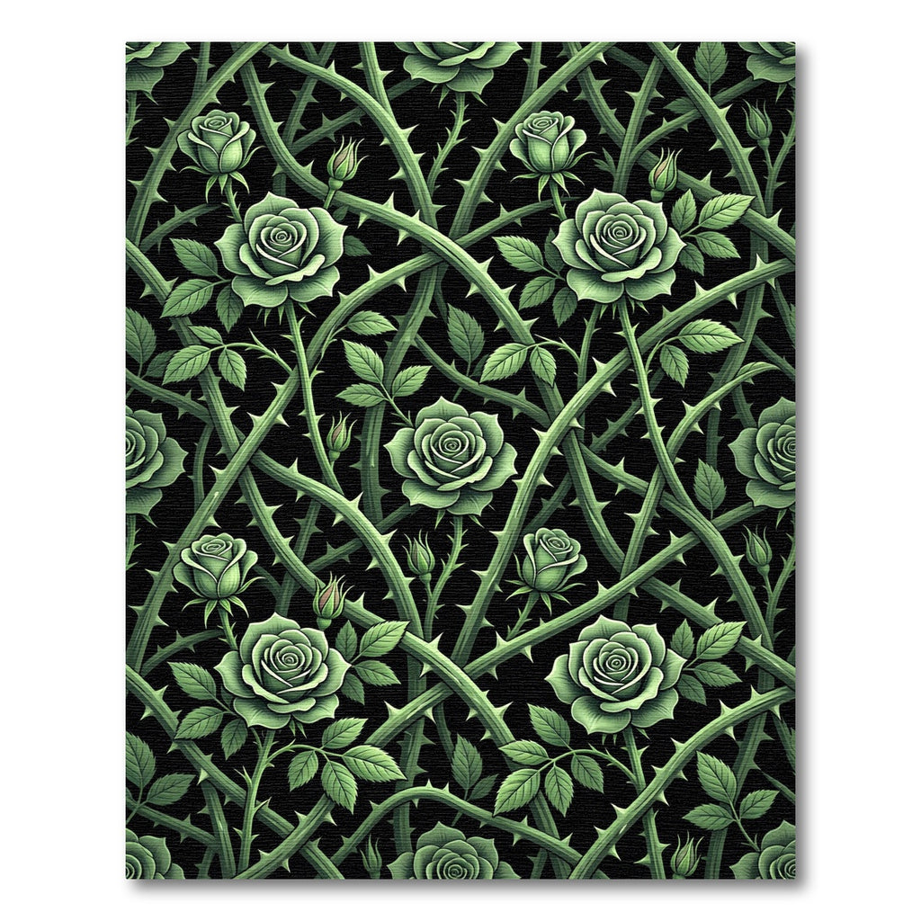 Emerald Rose Vine Gothic Botanical Rug