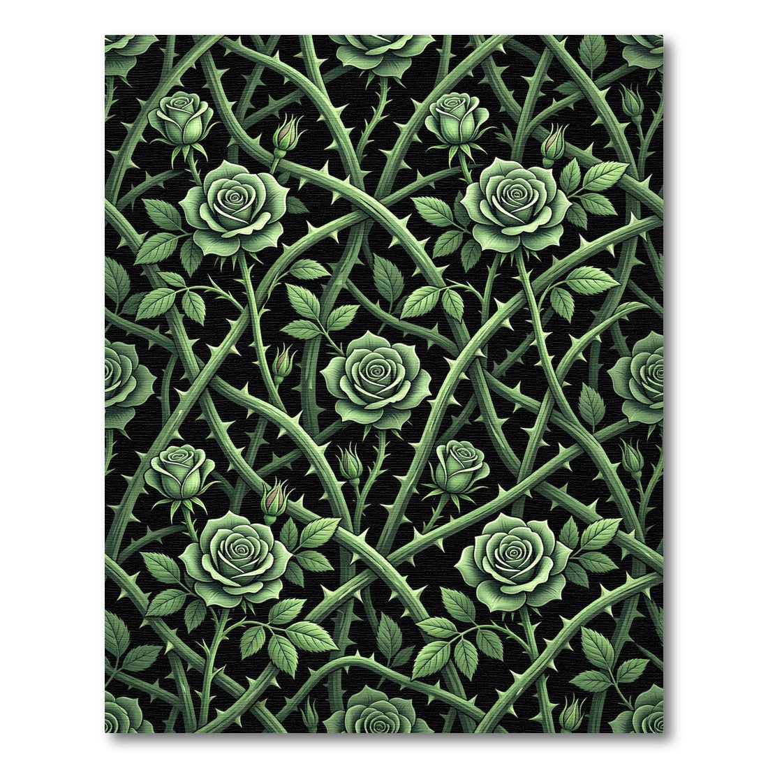 Emerald Rose Vine Gothic Botanical Rug