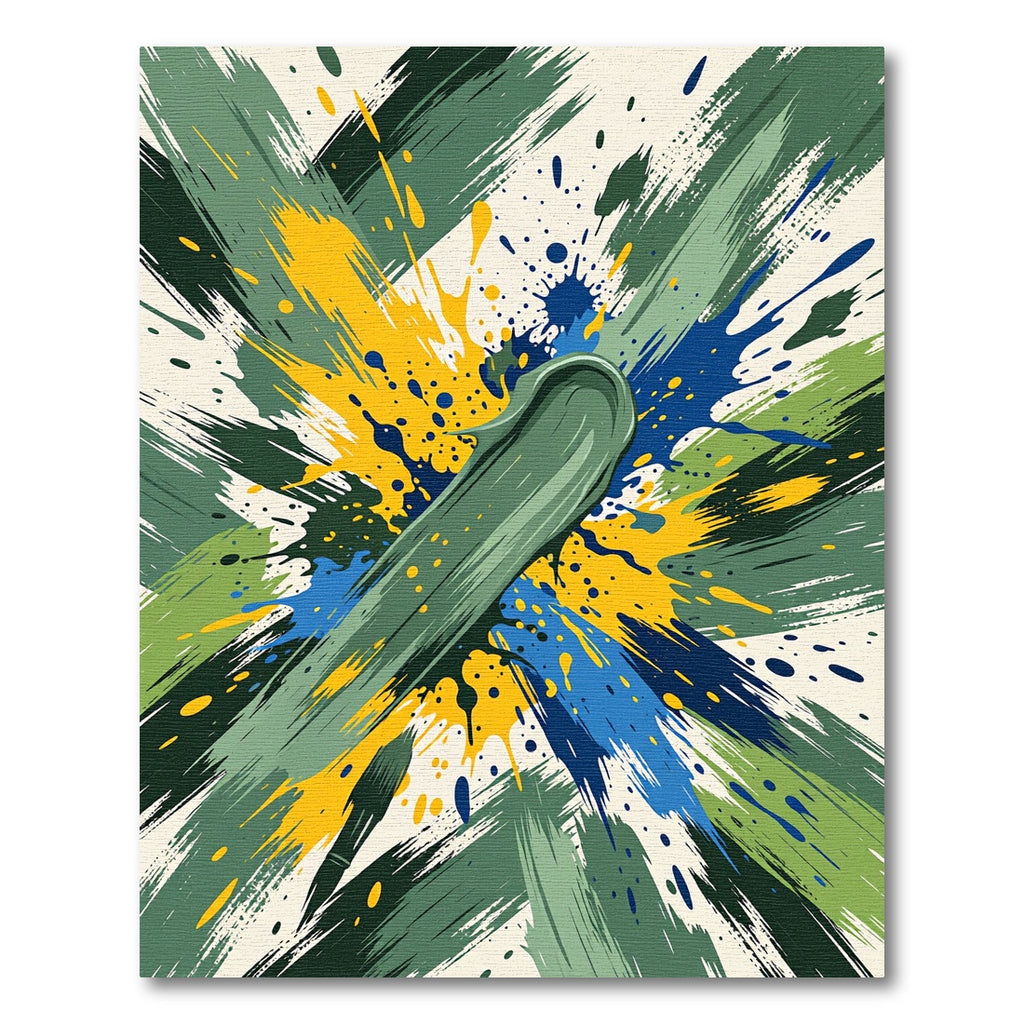 Energetic Abstract Green Yellow Blue Splatter Rug