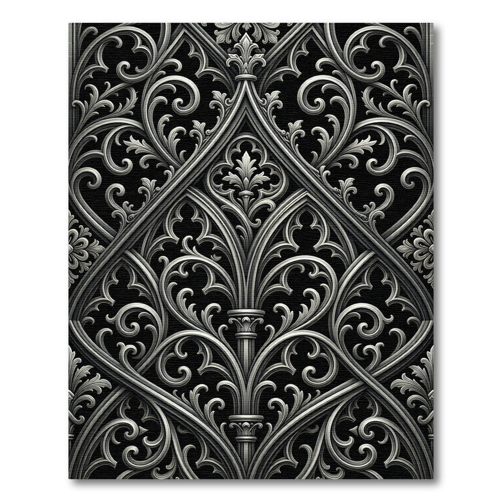 Gothic Gray Ornate Scrollwork Composition Rug