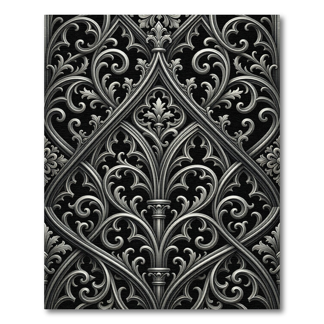 Gothic Gray Ornate Scrollwork Composition Rug
