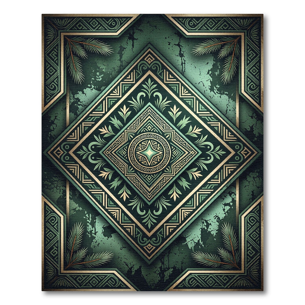 Emerald Geometric Art Deco Medallion Rug