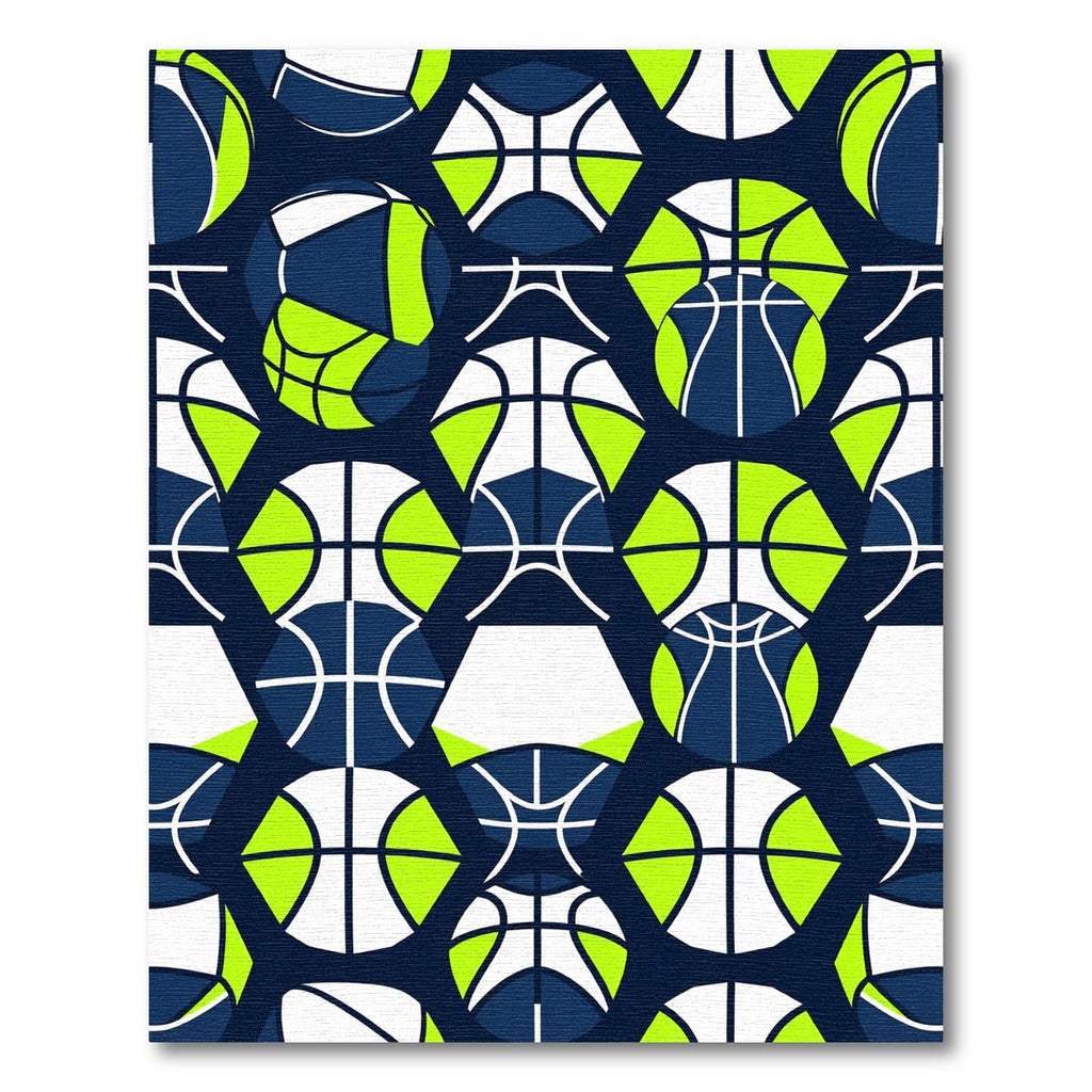 Modern Navy Neon Green Geometric Basketball Rug