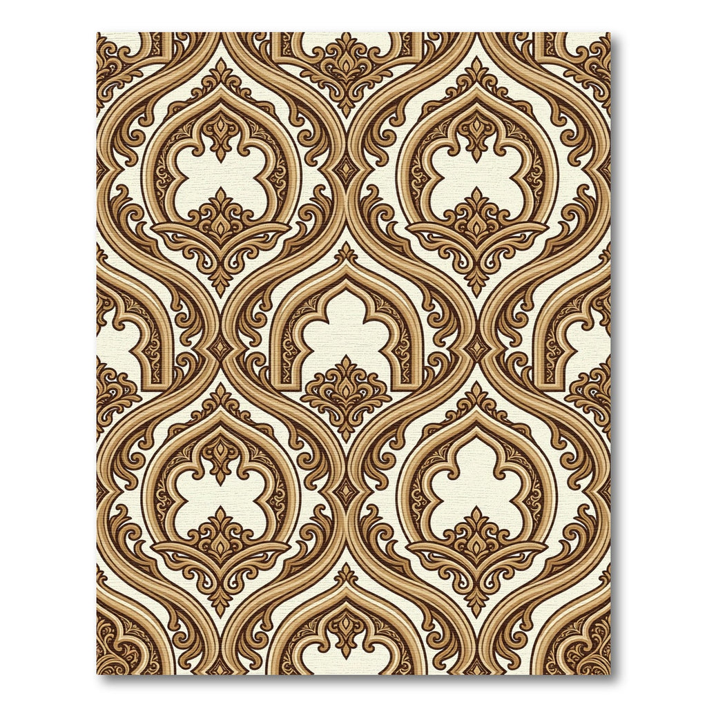 Ornate Golden Arabesque Scroll Rug