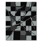 Monochrome Shattered Checkerboard Geometric Rug