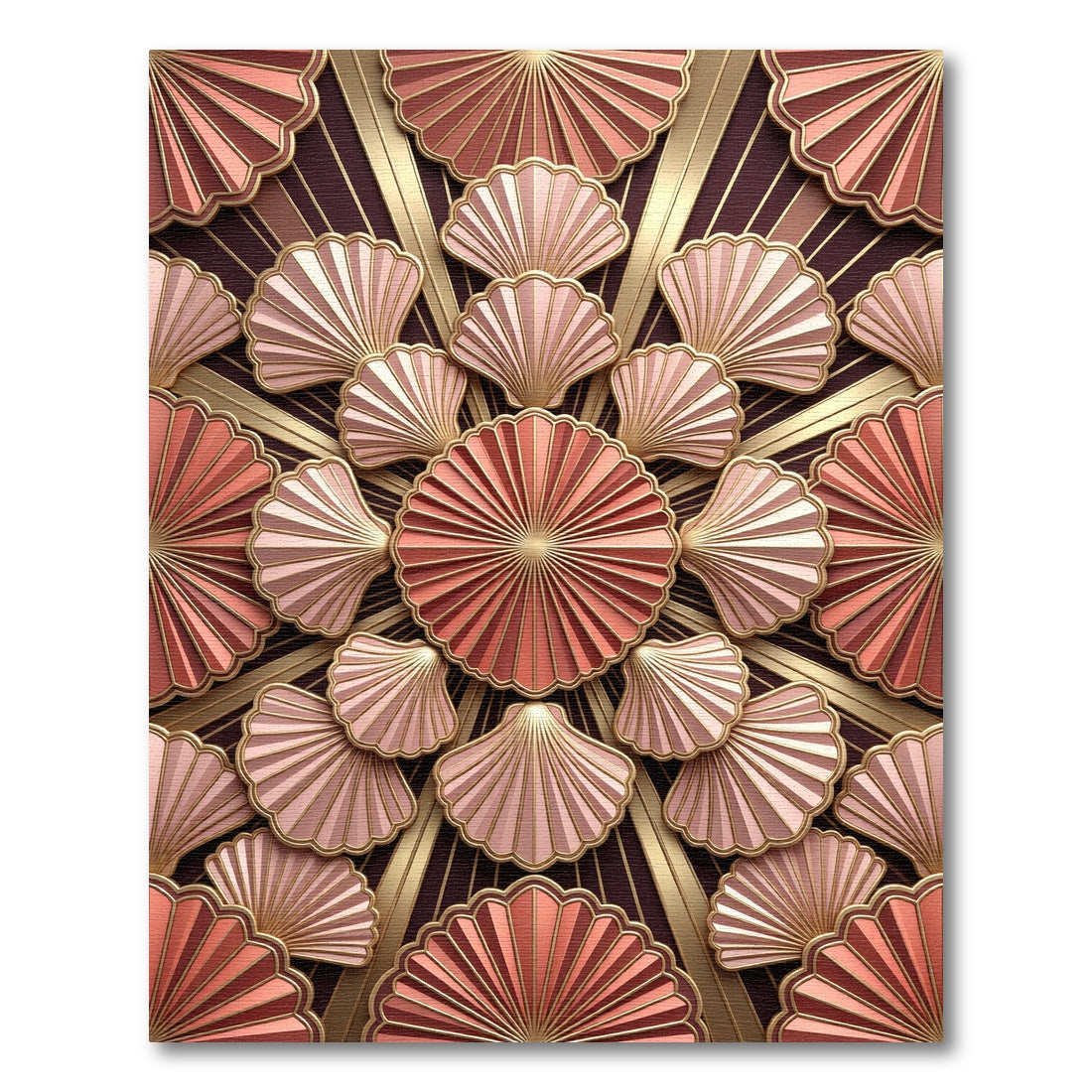 Art Deco Golden Pink Shell Medallion Rug