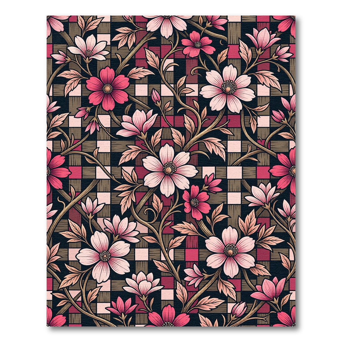 Floral Vine Tartan Pink Rug