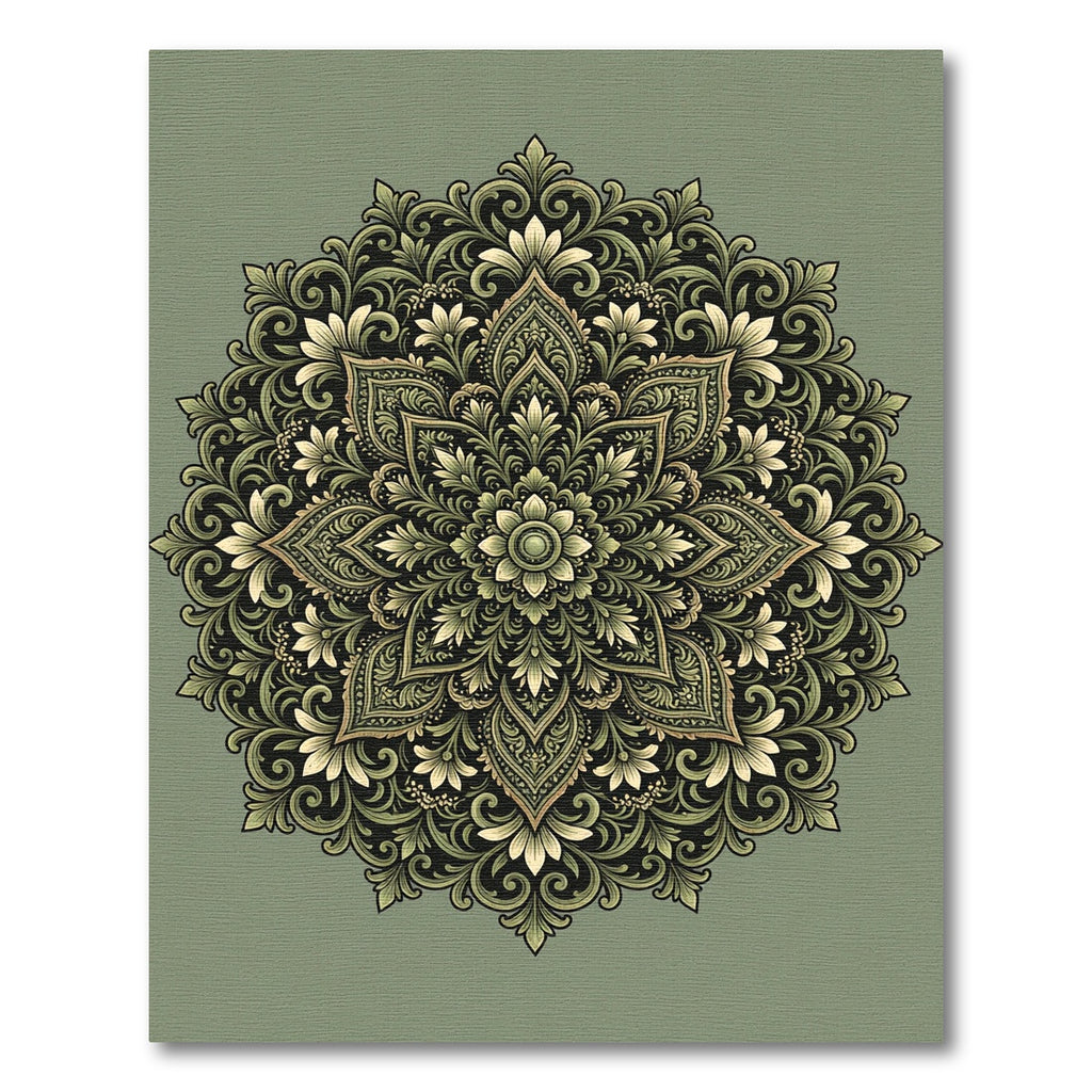 Ornate Green Floral Mandala Rug