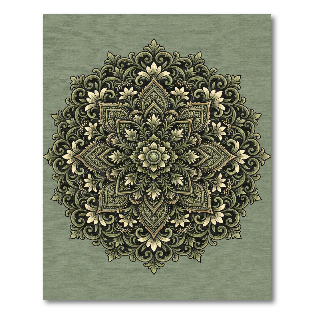 Ornate Green Floral Mandala Rug