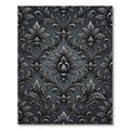 Elegant Black Silver Damask Scroll Rug