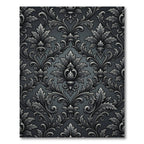 Elegant Black Silver Damask Scroll Rug