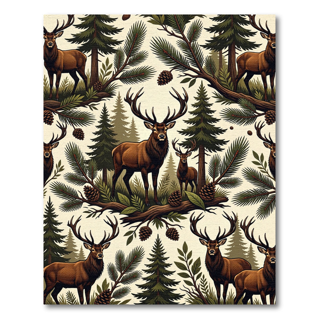 Rustic Forest Stag and Pine Cone Rug