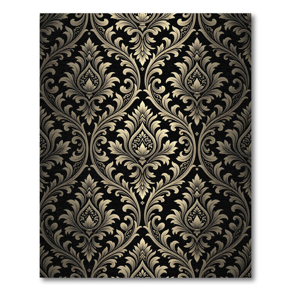 Black Gold Damask Flourish Rug
