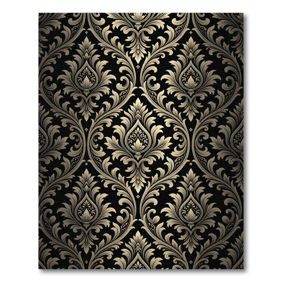 Black Gold Damask Flourish Rug