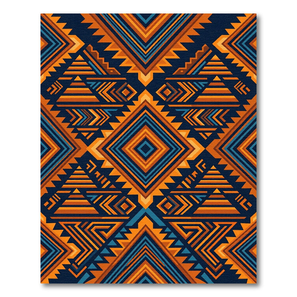 Bold Geometric Diamond Aztec Navy Gold Rug