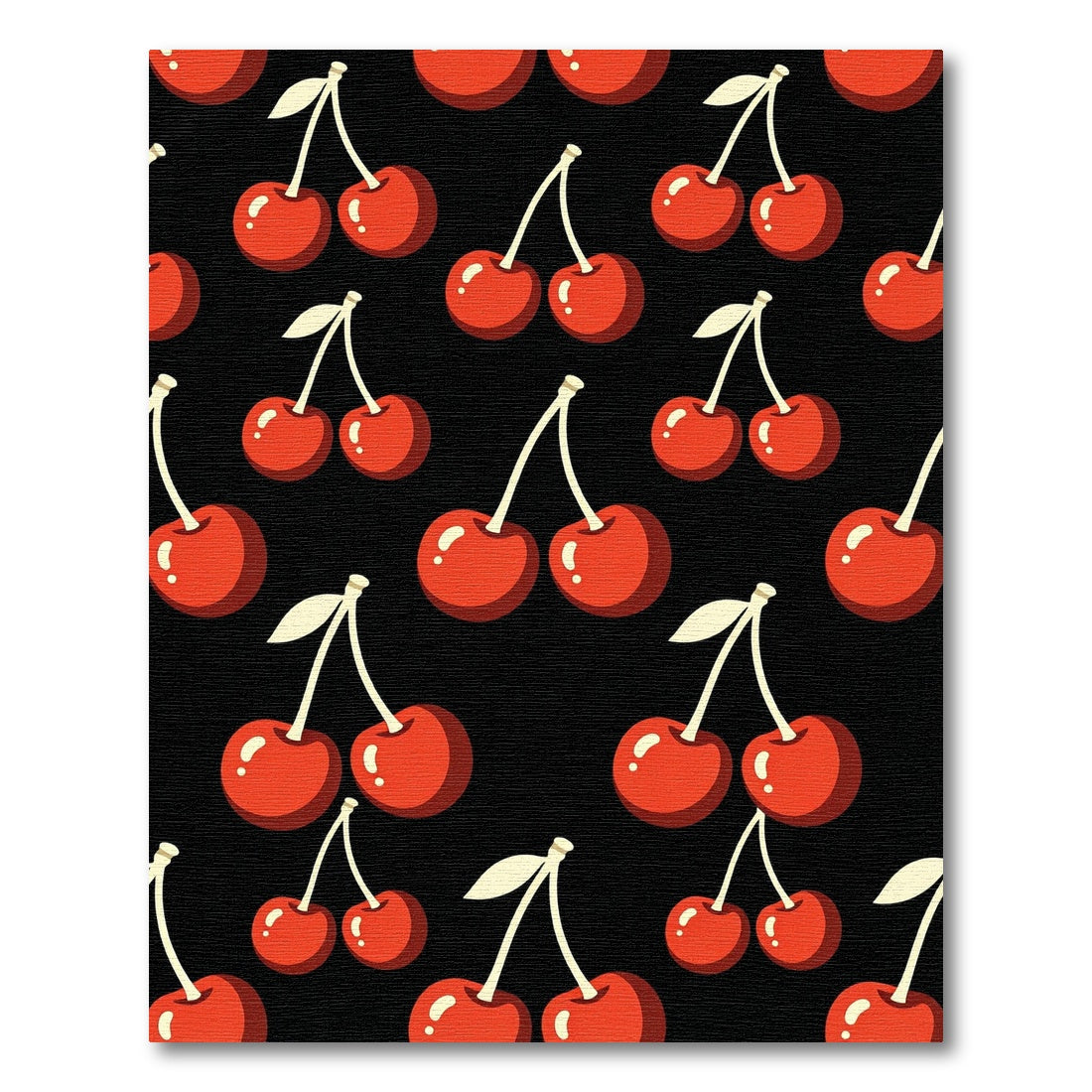 Vibrant Retro Cherry Black Wall Art Rug