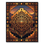 Golden Aztec Geometric Sunburst Medallion Rug