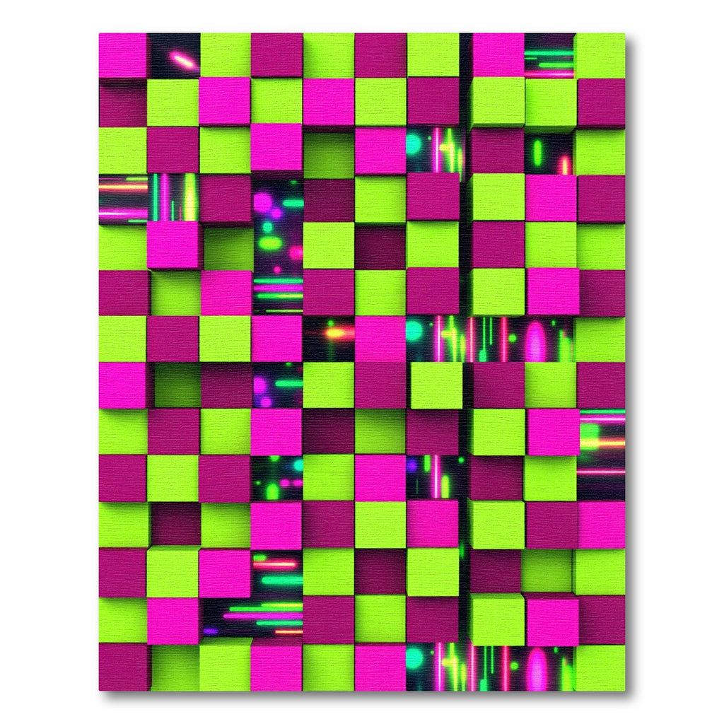 Neon Lime and Fuchsia Abstract Grid Rug