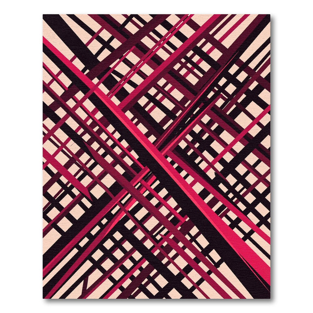 Modern Crimson Black Linear Grid Rug