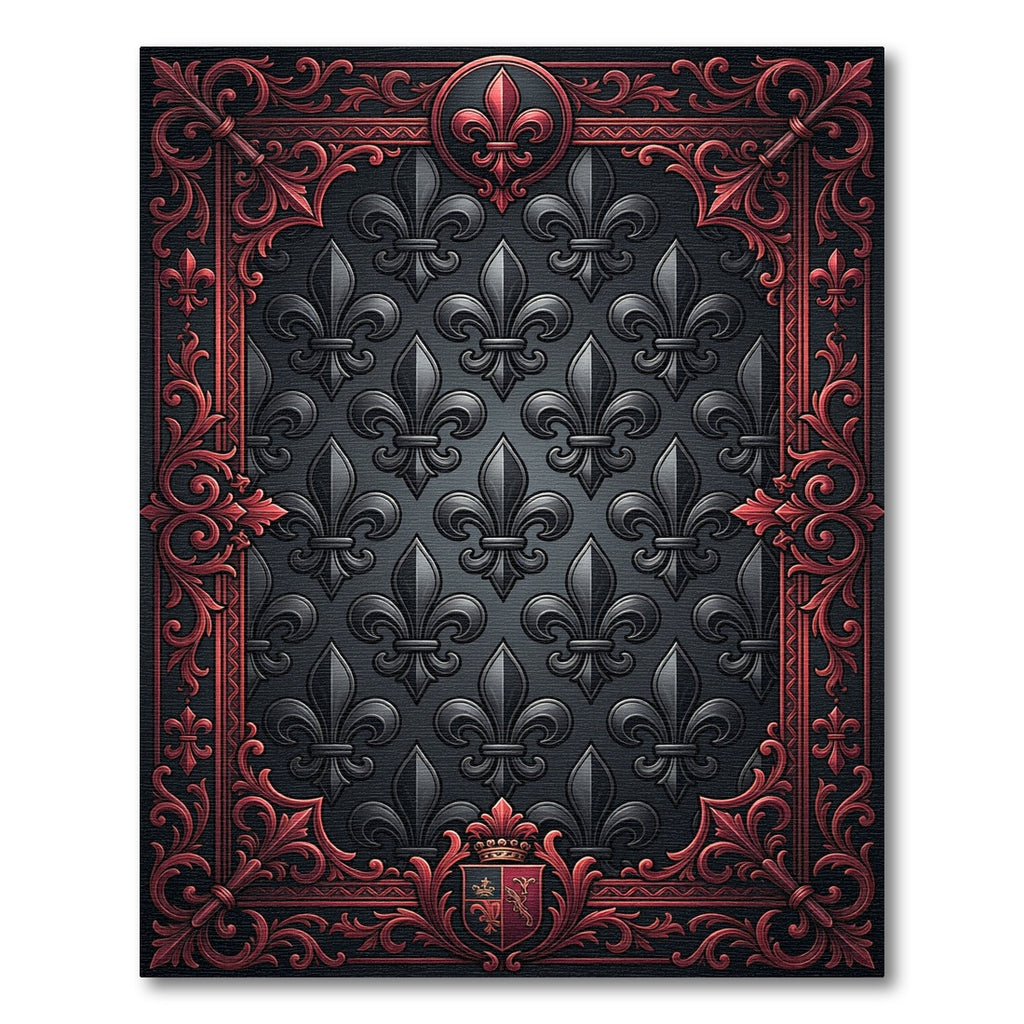 Gothic Black Red Fleur De Lis Rug