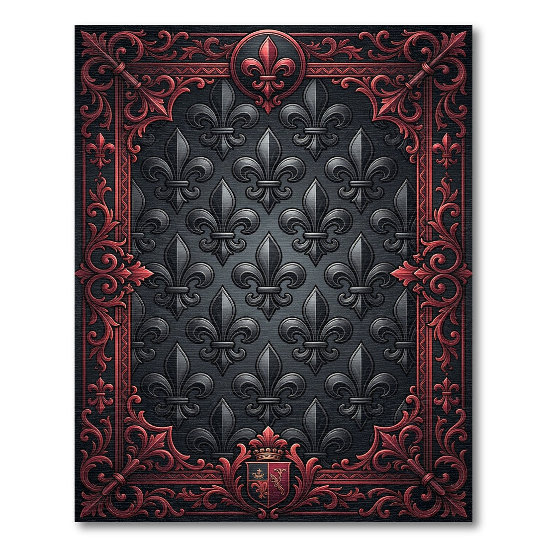 Gothic Black Red Fleur De Lis Rug