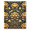Golden Lotus Floral Navy Damask Rug